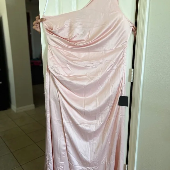 Lulus Dreaming of Elegance Blush Pink Satin One - Shoulder Maxi Dress - Picture 12 of 12
